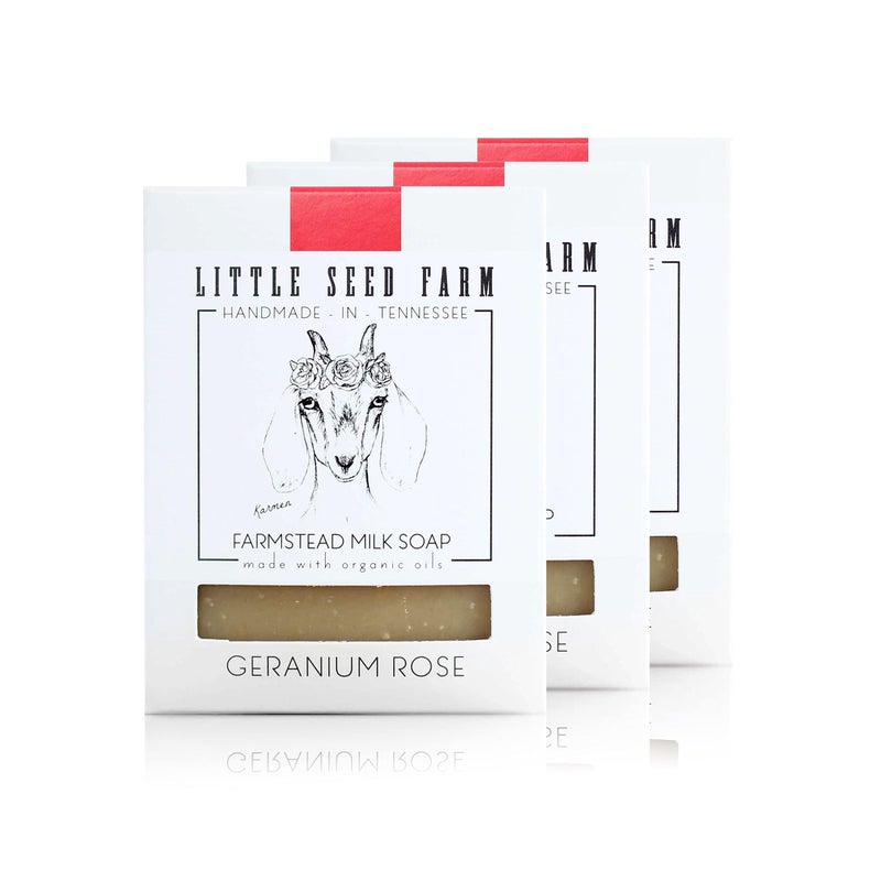 Little Seed Farm Organic Goats Milk Soap  3 Pack of Geranium Rose Facial and Body Bars  Natural Handmade Cruelty Free  Uplifting and Balancing for Oily Dry and Combination Skin Net Wt 475oz